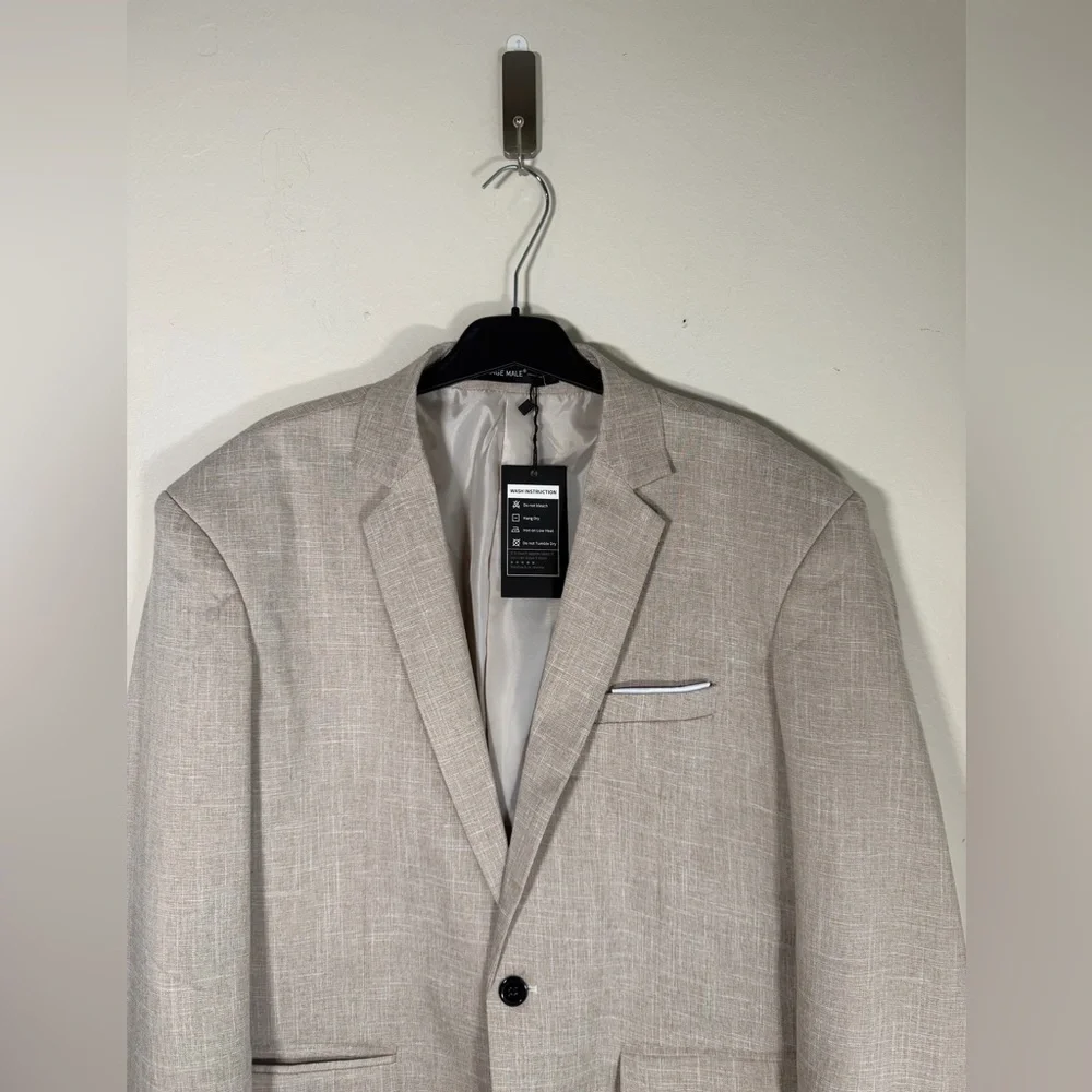 Men's Light Beige Textured Blazer - Single-Button Sport Coat